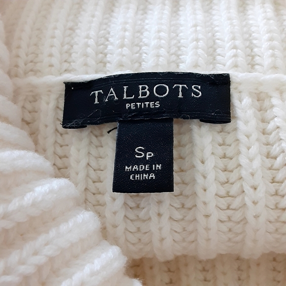 TALBOTS PETITES,  Cotton + Cashmere Blend, COWL NECK Cable Knit Small - Picture 2 of 6